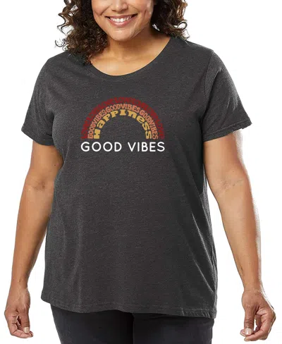 La Pop Art Plus Size Good Vibes Word Art T-shirt In Gray