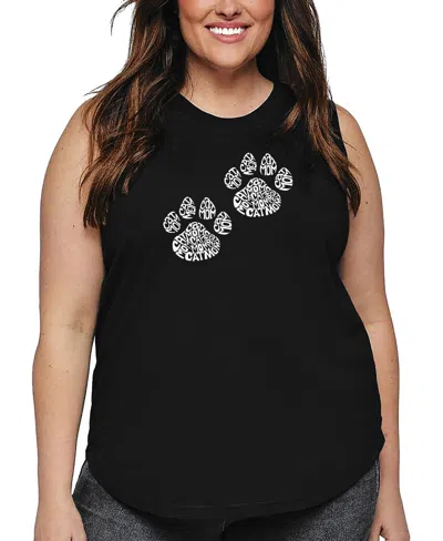 La Pop Art Plus Size Woof Paw Prints Word Art Tank Top In Blue