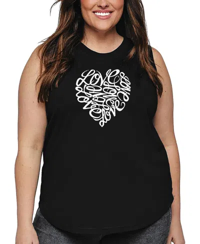 La Pop Art Plus Size Cursive Heart Word Art Tank Top In Black