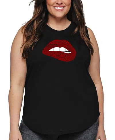 La Pop Art Plus Size Brooklyn Lips Word Art Tank Top In Black