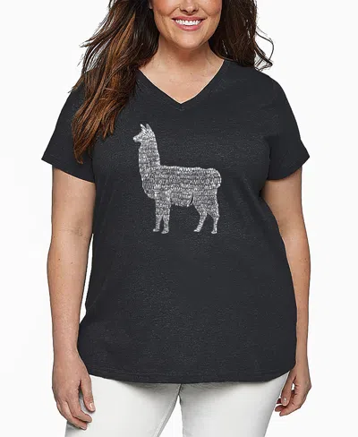 La Pop Art Plus Size Llama Mama Word Art T-shirt In Gray