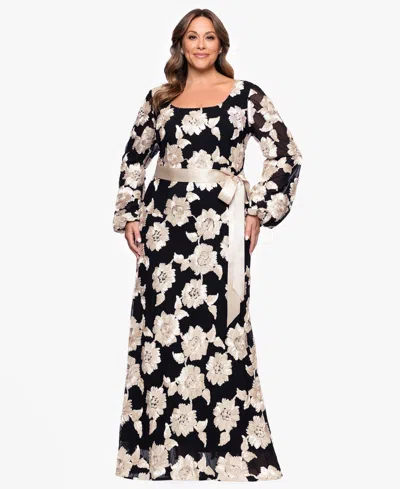 Betsy & Adam Plus Size Square Neck Stretch Rib Long Dress In Multi