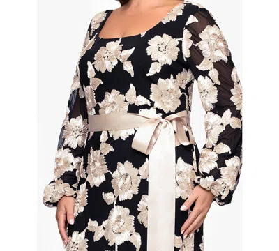 Betsy & Adam Plus Size Square Neck Stretch Rib Long Dress In Multi