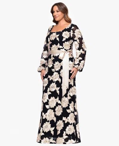 Betsy & Adam Plus Size Square Neck Stretch Rib Long Dress In Multi