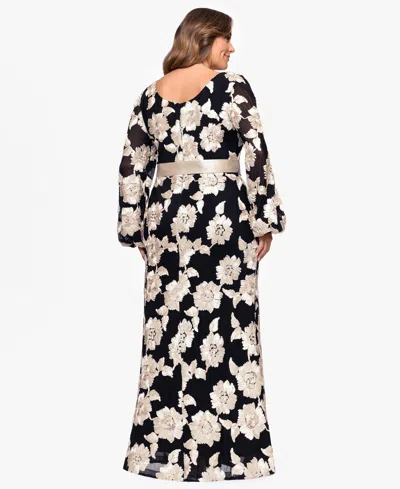 Betsy & Adam Plus Size Square Neck Stretch Rib Long Dress In Multi