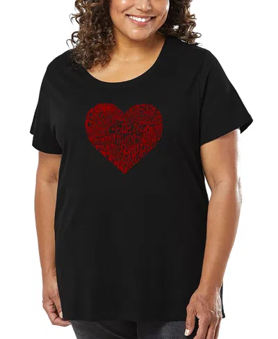 La Pop Art Plus Size Script Heart Word Art T-shirt In Black