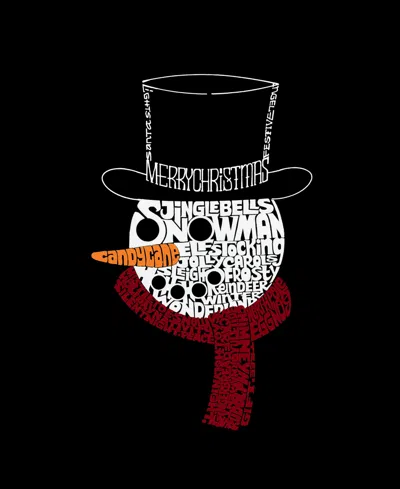 La Pop Art Plus Size Snowman Face Word Art T-shirt In Black