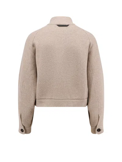 Brunello Cucinelli Cashmere Cardigan With High Collar And Pockets In Neutral