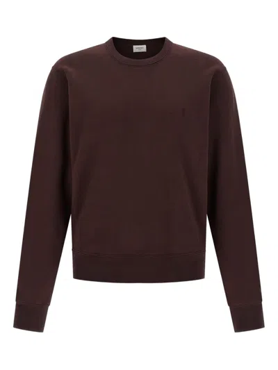 Saint Laurent Cassandre Embroidered Sweatshirt In Brown