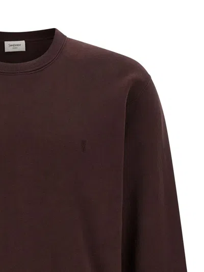 Saint Laurent Cassandre Embroidered Sweatshirt In Brown