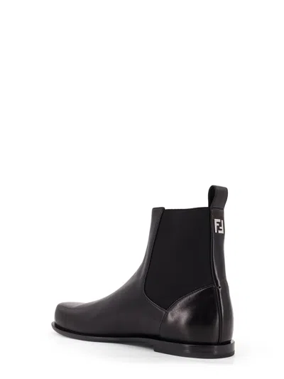 Fendi Ff Squared Nappa Leather Chelsea Boots In Black