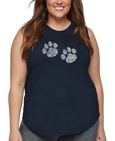 La Pop Art Plus Size Meow Cat Prints Word Art Tank Top In Blue