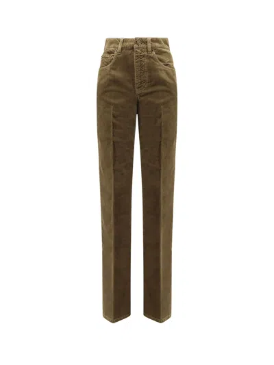 Saint Laurent Corduroy Trousers Clyde Wide-leg Belt Loops In Green