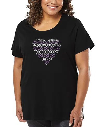 La Pop Art Plus Size Script Heart Word Art T-shirt In Black