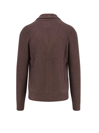 Brunello Cucinelli English Ribbed Knit Cardigan In Brown