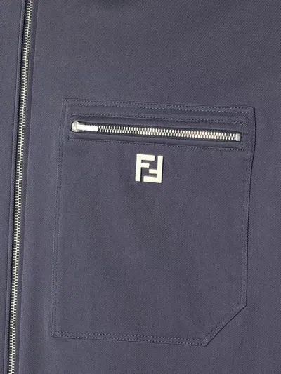 Fendi Men Cotton Jacket With Ff Detail In Blue