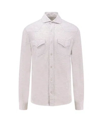 Brunello Cucinelli Men Cotton Leisure Fit Shirt In Metallic