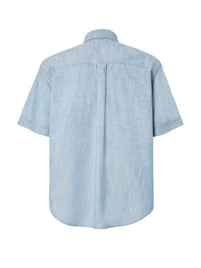 Fendi Collared Shirt With Pocket And Short Sleeves In Blue