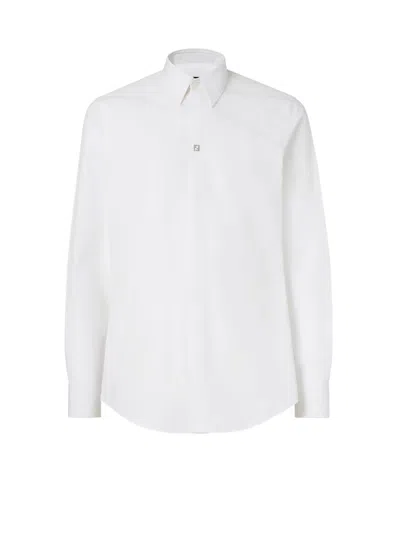 Fendi Cotton Shirt With Metal Ff Button In Gray