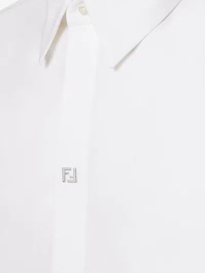 Fendi Cotton Shirt With Metal Ff Button In Gray