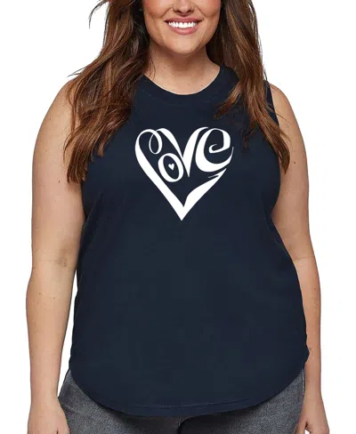 La Pop Art Plus Size Script Heart Word Art Tank Top In Blue
