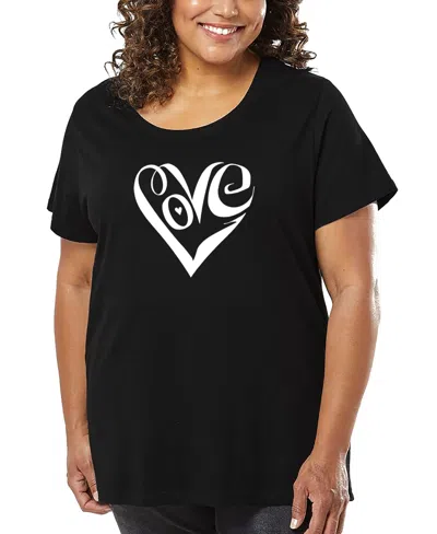 La Pop Art Plus Size Script Heart Word Art T-shirt In Black