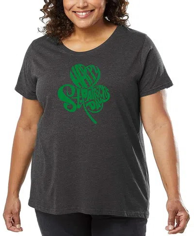 La Pop Art Plus Size St. Patrick's Day Shamrock Word Art T-shirt In Gray
