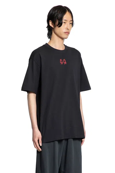 44 Label Group Black Crewneck T-shirt With Logo On The Front And Maxi Logo On The Rear In Cotton Man In Black