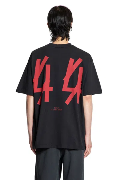 44 Label Group Black Crewneck T-shirt With Logo On The Front And Maxi Logo On The Rear In Cotton Man In Black