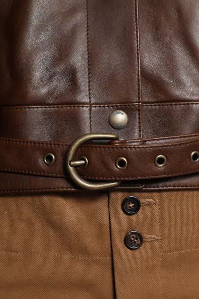 Chloé Leather Jacket With Belted Waist And Fur Sleeves In Brown