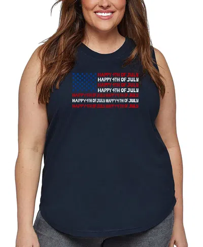La Pop Art Plus Size Happy 4th Of July Word Art Tank Top In Blue