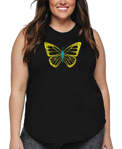 La Pop Art Plus Size Butterfly Word Art Tank Top In Black