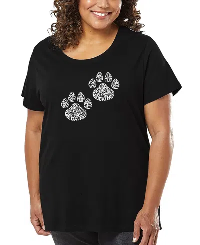 La Pop Art Plus Size Cat Mom Word Art T-shirt In Black