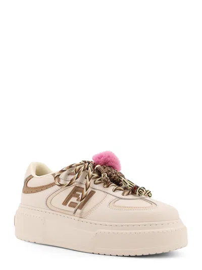 Fendi Match Low Top Platform In White Leather With Charm Women