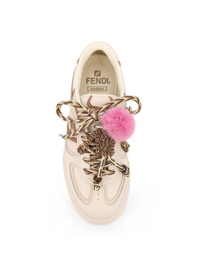 Fendi Match Low Top Platform In White Leather With Charm Women