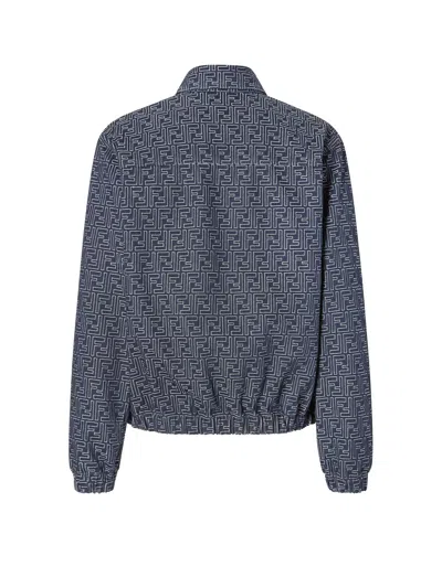 Fendi Embroidered Denim Bomber Jacket In Gray