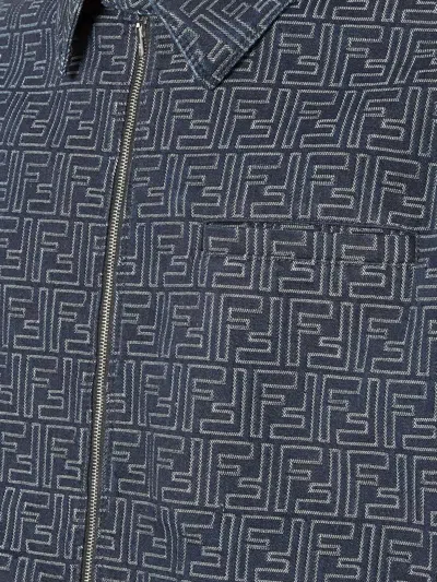 Fendi Embroidered Denim Bomber Jacket In Gray