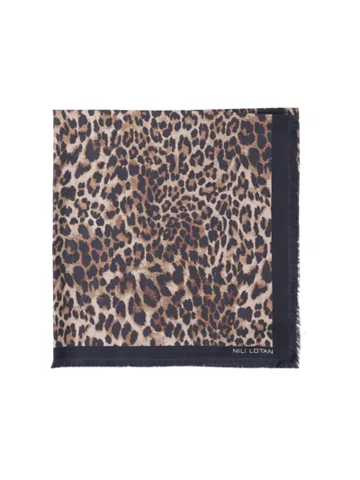 Nili Lotan Rectangular Leopard Print Scarf With Frayed Edges In Animal Print