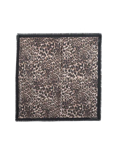 Nili Lotan Rectangular Leopard Print Scarf With Frayed Edges In Animal Print