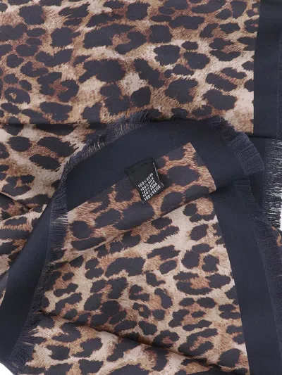 Nili Lotan Rectangular Leopard Print Scarf With Frayed Edges In Animal Print