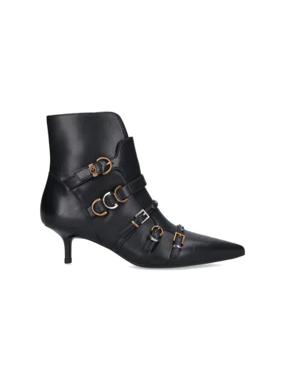 Pinko Buckle-detail Pointed-toe Boots In Black