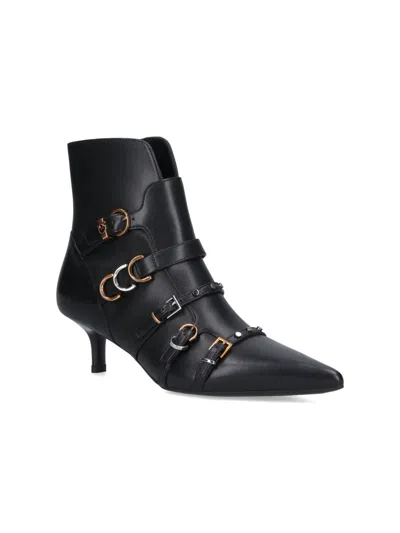 Pinko Buckle-detail Pointed-toe Boots In Black