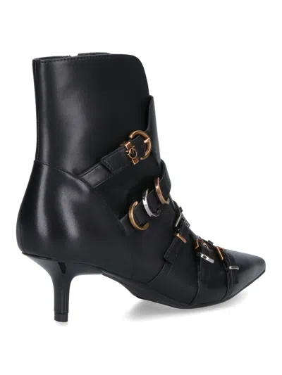 Pinko Buckle-detail Pointed-toe Boots In Black