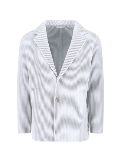 Issey Miyake Striped Pattern Blazer Notched Lapel In White