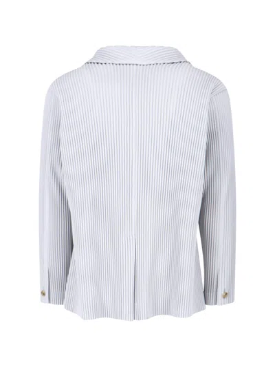 Issey Miyake Striped Pattern Blazer Notched Lapel In White