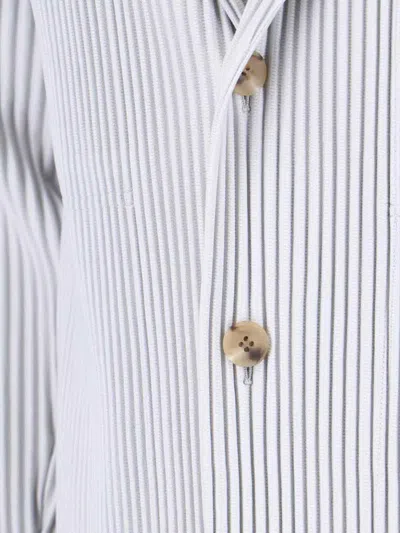 Issey Miyake Striped Pattern Blazer Notched Lapel In White