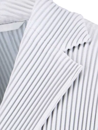 Issey Miyake Striped Pattern Blazer Notched Lapel In White