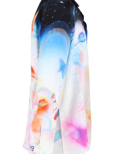 Casablanca Mens Galactic Connection Cuban-collar Graphic-pattern Silk Shirt In Multi