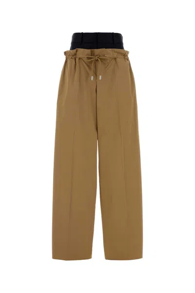 Dsquared2 Wide Leg Poplin Trousers Drawstring Waist In Brown