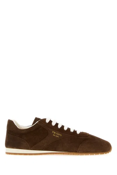 Prada Cocoa-coloured Sneakers In Suede Leather In Brown